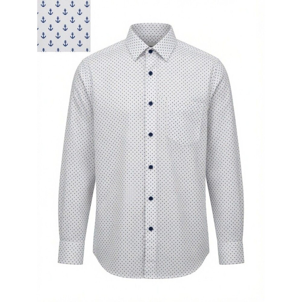 Twillory Untuckable Dress Shirt Mens M Tailored Fit White Navy Button Stretch